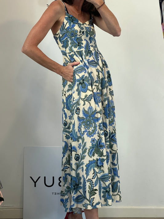 ZARA. Vestido midi estamapdo azules. T S