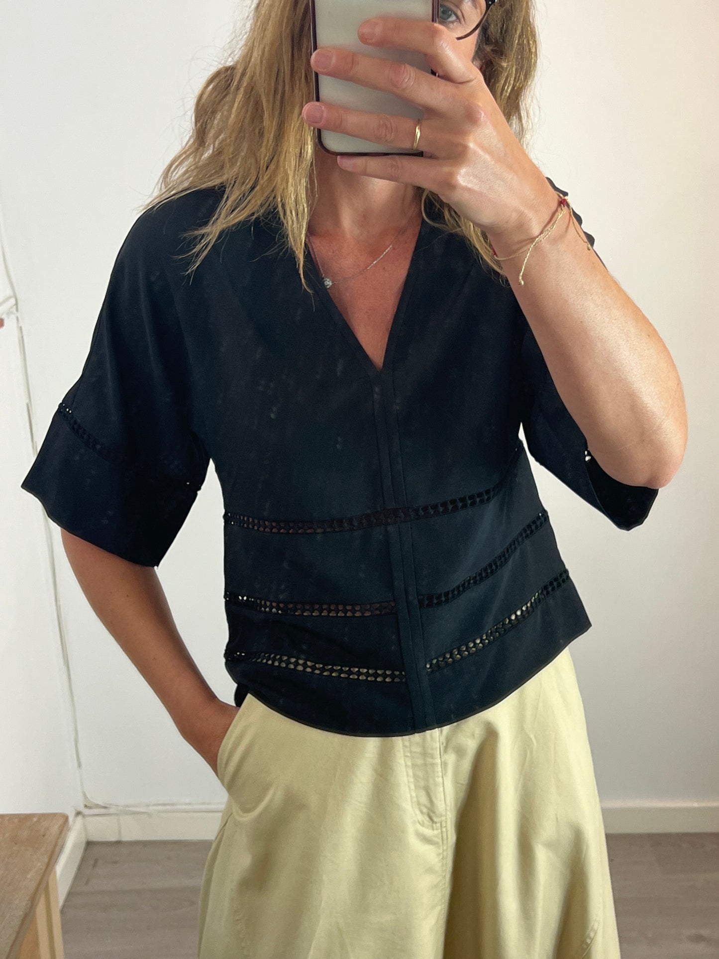 IRO. Black perforated blouse. T 34