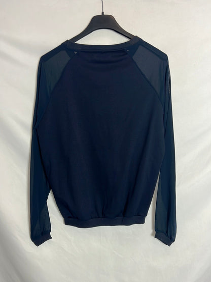 BERSHKA. Sudadera azul doble textura. T S