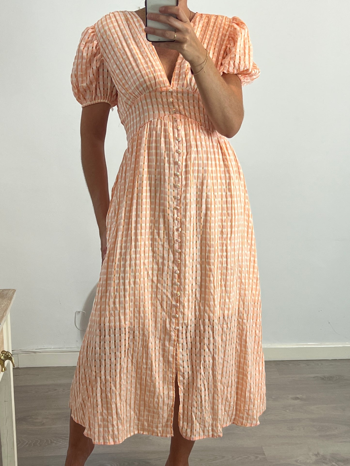 OTRAS. Vestido largo textura naranjas. T L/XL