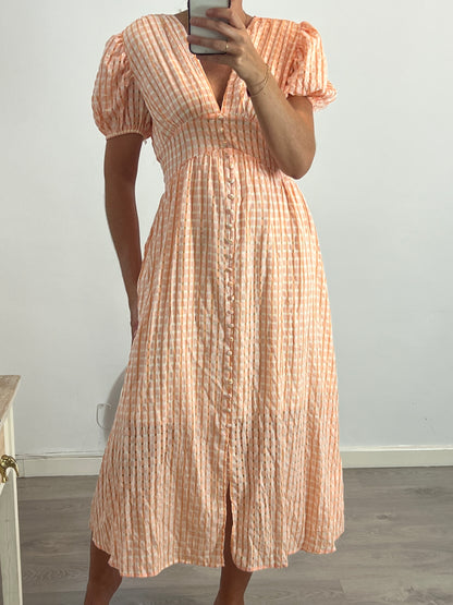 OTRAS. Vestido largo textura naranjas. T L/XL