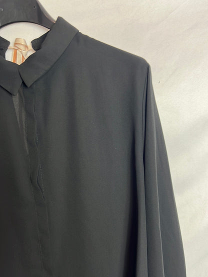 ZARA. Blusa negra semitransparente lazada. T L