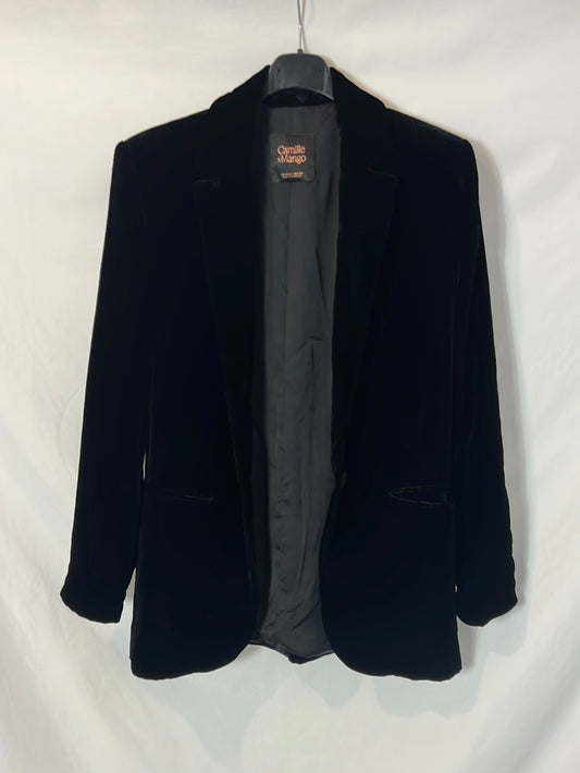 CAMILLE x MANGO. Blazer negra terciopelo fluida. T XS