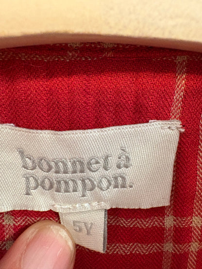 BONNET A POMPON. Camisa rojas cuadros T. 5 años