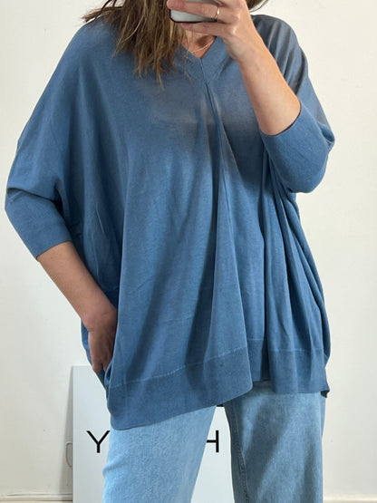 UTERQÜE. Top azul algodón y seda. T M