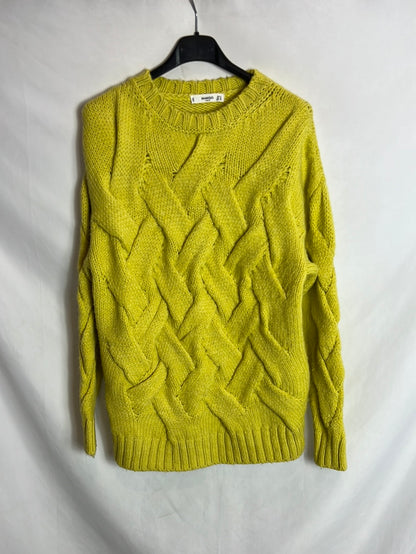 MANGO. Jersey trenzado amarillo. T S