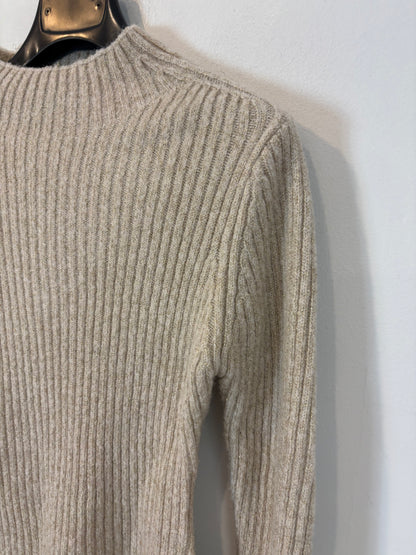 MANGO. Beige ribbed sweater with threads. TS