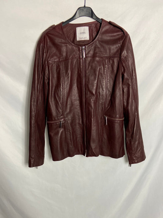 MANGO. Maroon leather jacket, size XL