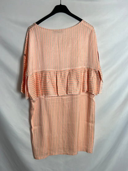 CRISTINA GAVIOLI. Short dress with gold-threaded stripes. Size 40