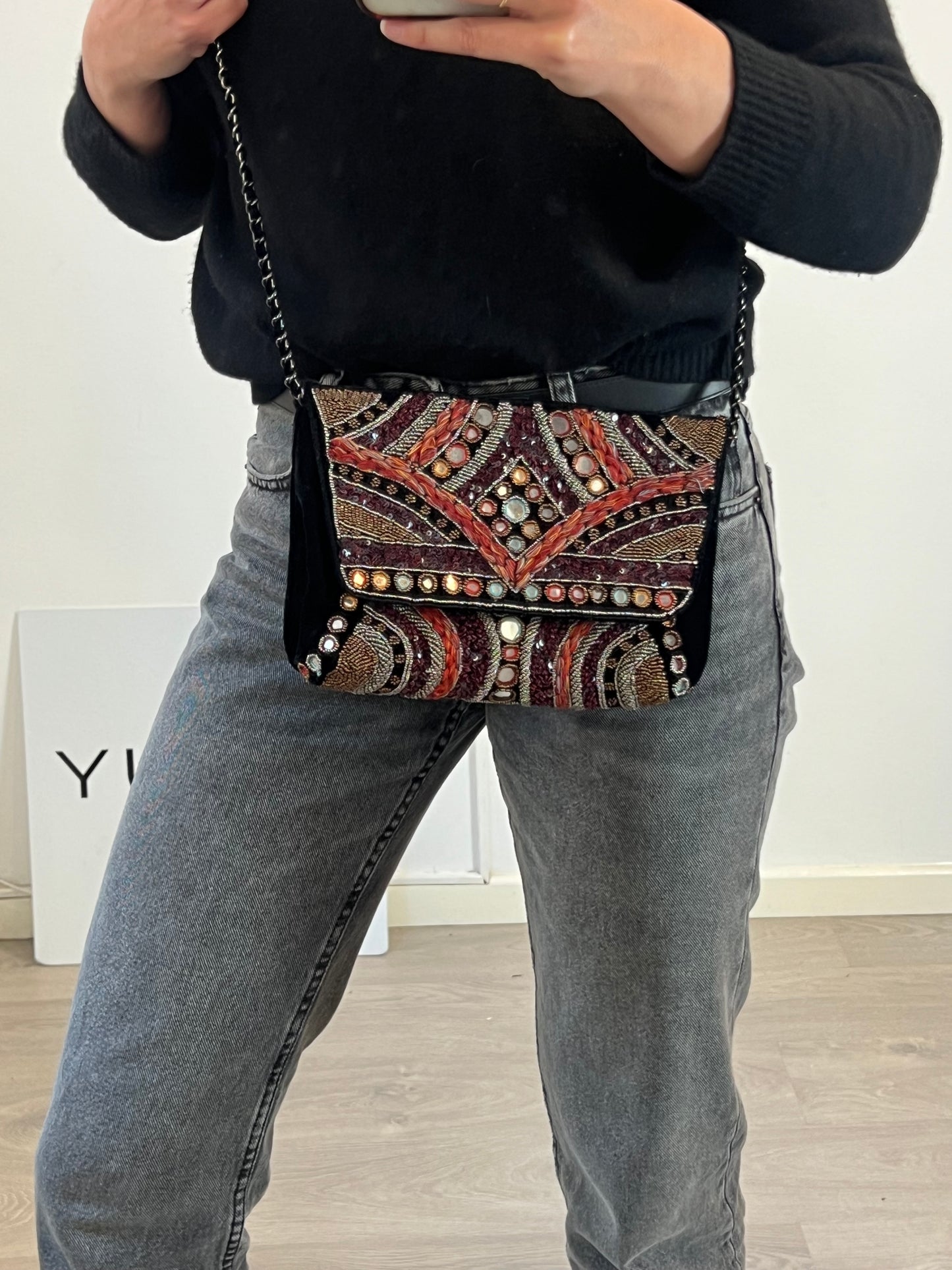 ZARA. Velvet and beaded bag