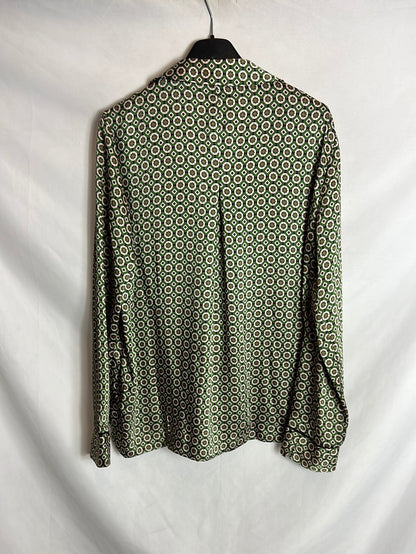 ZARA. Blusa satinada doble botonadura estampada. T M