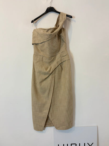 ZARA. Vestido midi beige palabra de honor