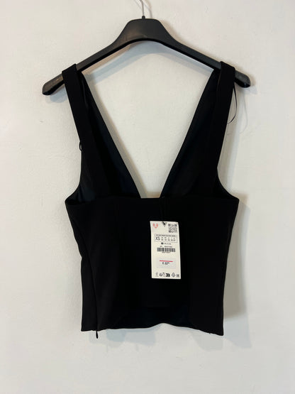 ZARA. top negro lazo pedrería. T XS