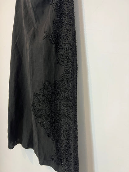 MASSIO DUTTI. Falda midi lino negra pedrería T.xs
