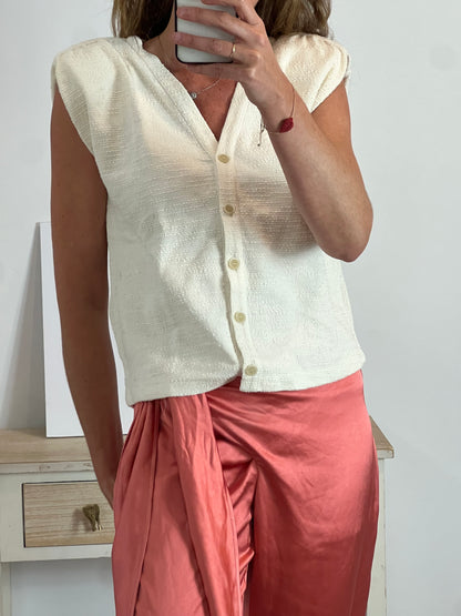 PEDRO DEL HIERRO. Textured beige Ts top