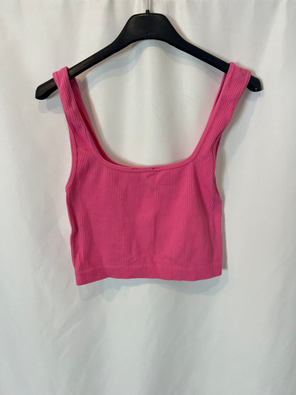 ZARA. Ribbed pink top Tm/l