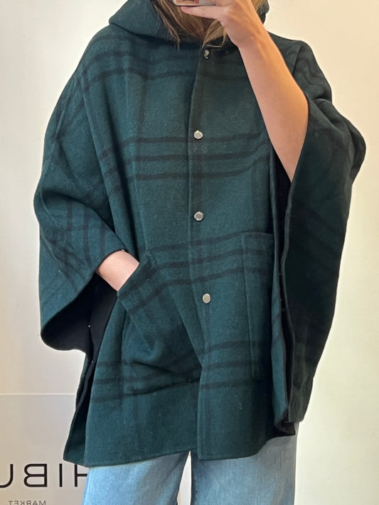 UTERQÜE. Capa lana cuadros reversible. T M