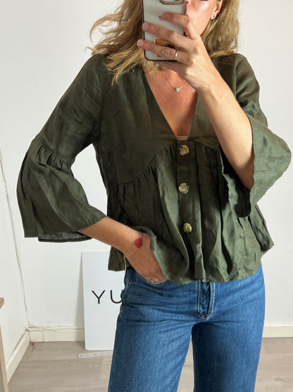 ZARA. Dark green linen blouse. TM