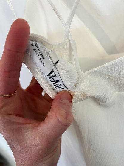 ZARA. Vestido largo blanco textura T.s