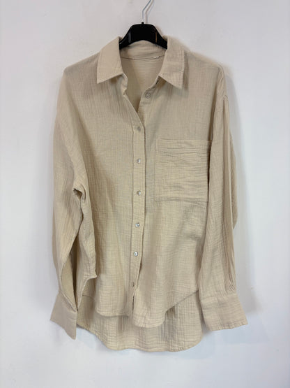MANGO. Blusa beige algodón