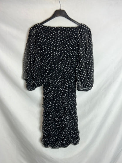 ZARA. Vestido negro lunares fruncido. T S