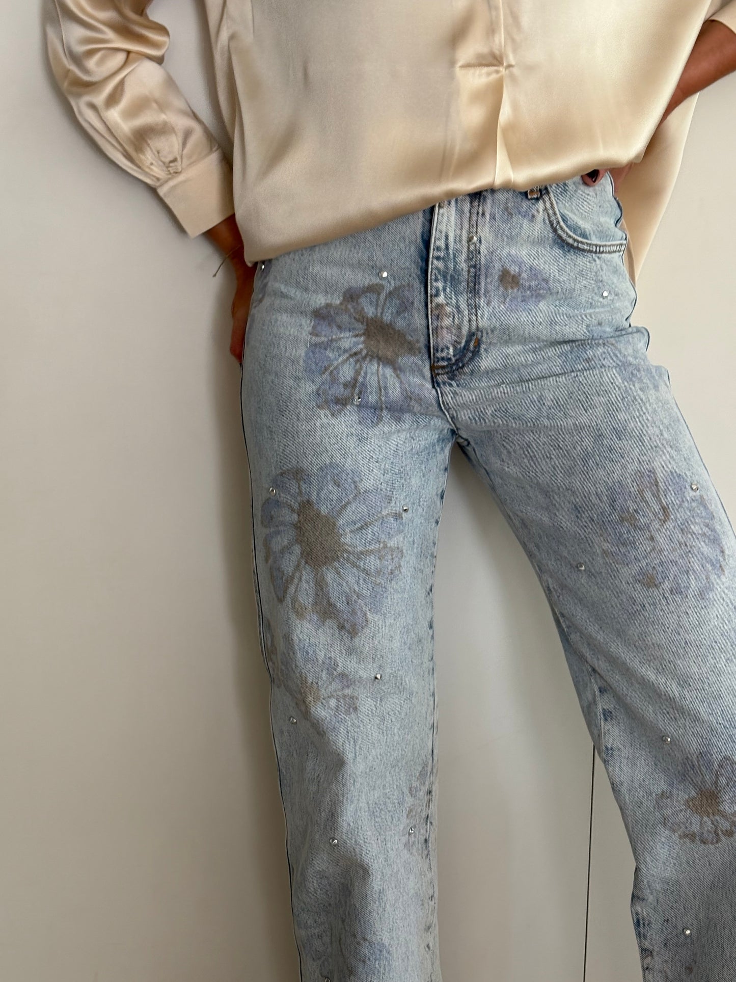 SANDRO. Denim recto flores. T 38