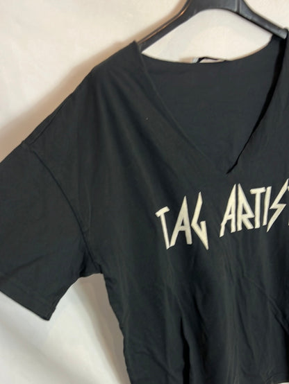 PULL&BEAR . Camiseta azul oscuro letras. T XS