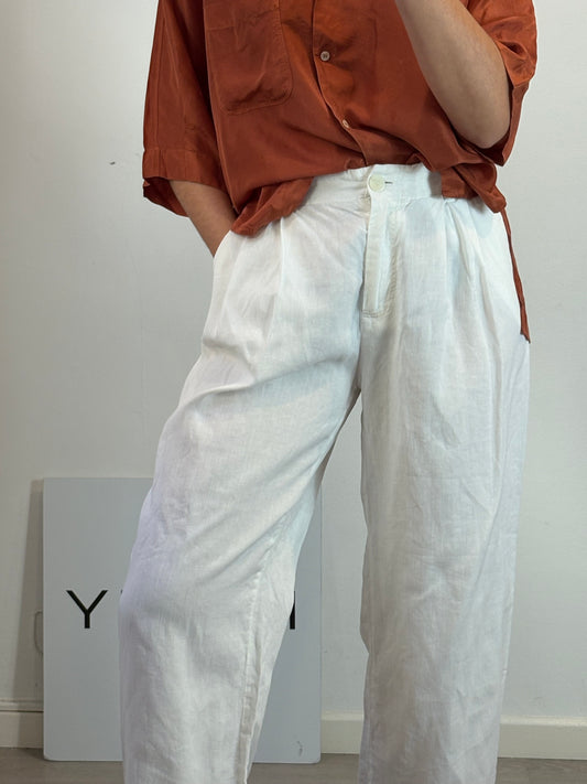 MASSIMO DUTTI. Pantalón lino blanco