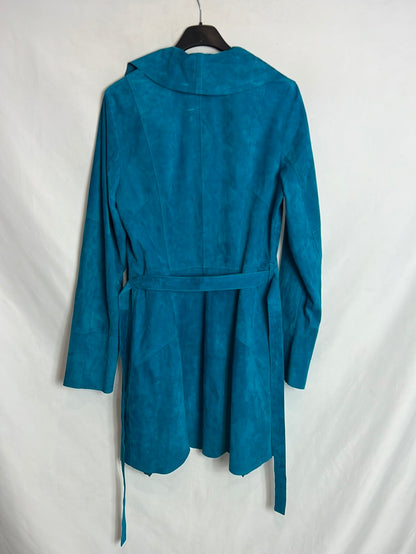 JUST CAVALLI. Chaqueta  turquesa piel fluida. T 38