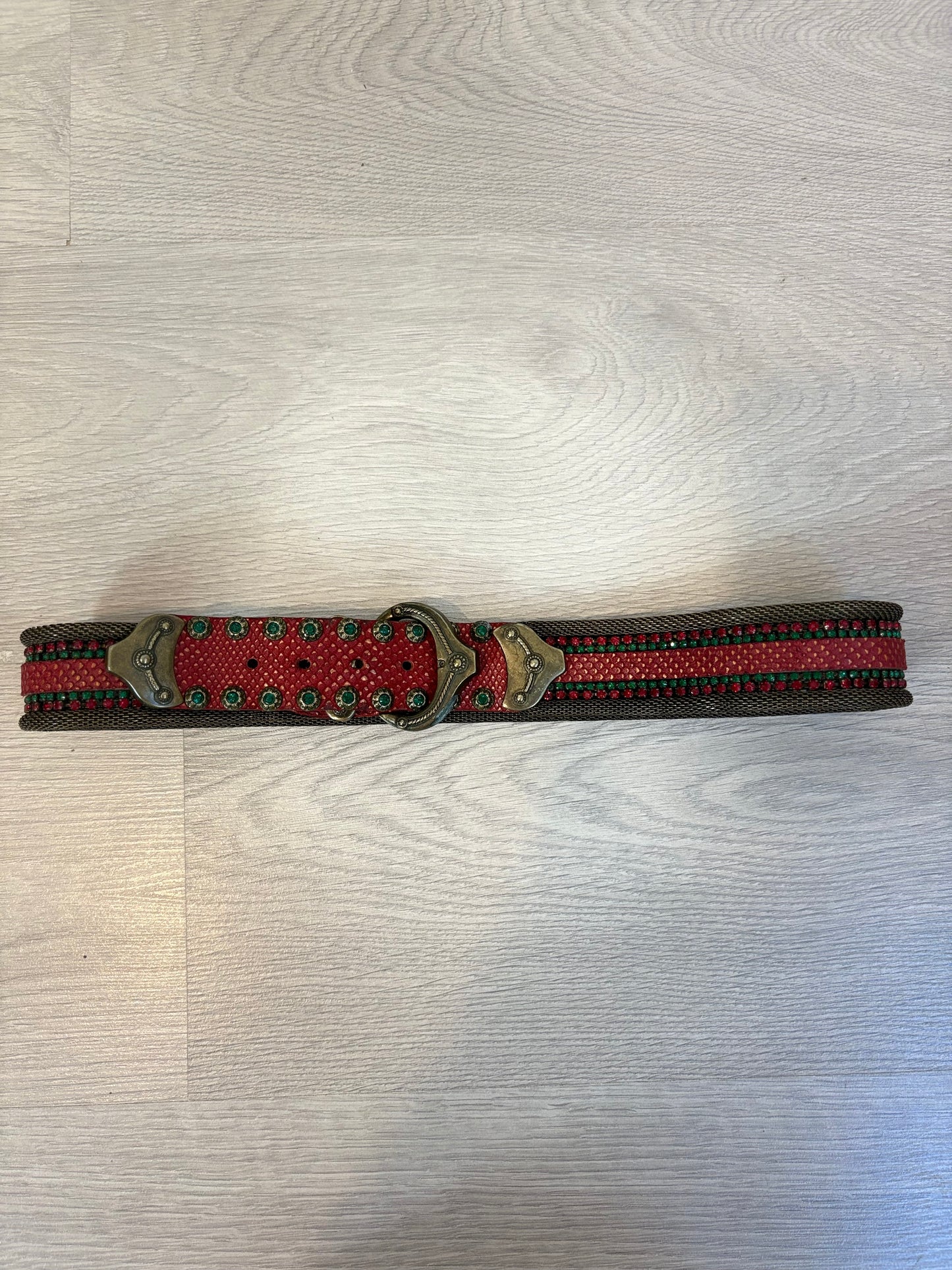 NANNI Milano. Cinturón piel abalorios vintage. T 85