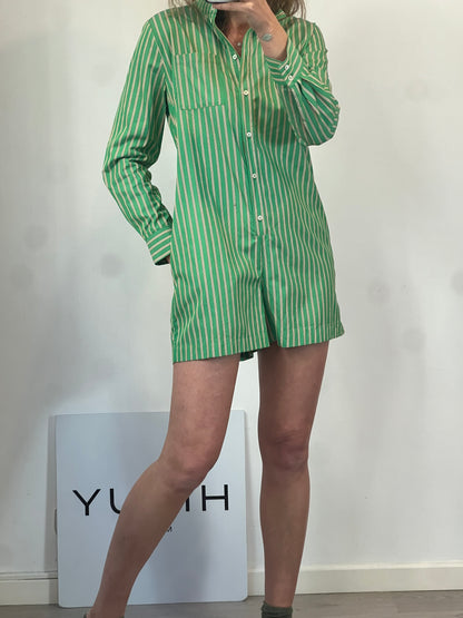 BALZAC PARIS. Green striped jumpsuit, size 38