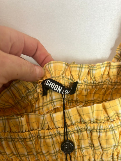 FASHION UNION. Mono amarillo cuadros T.38