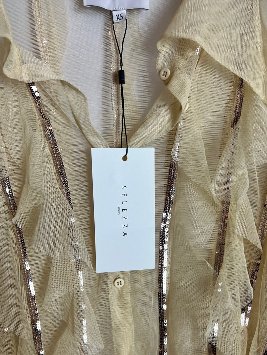 SELEZZA. Pastel sequin tulle blouse. T XS