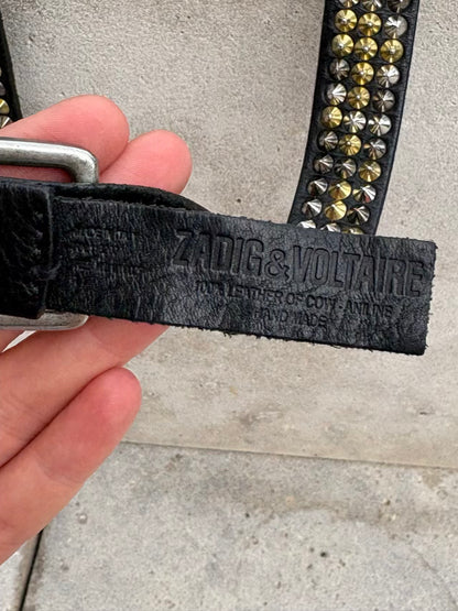 ZADIG & VOLTAIRE. Cinturón piel negro tachuelas