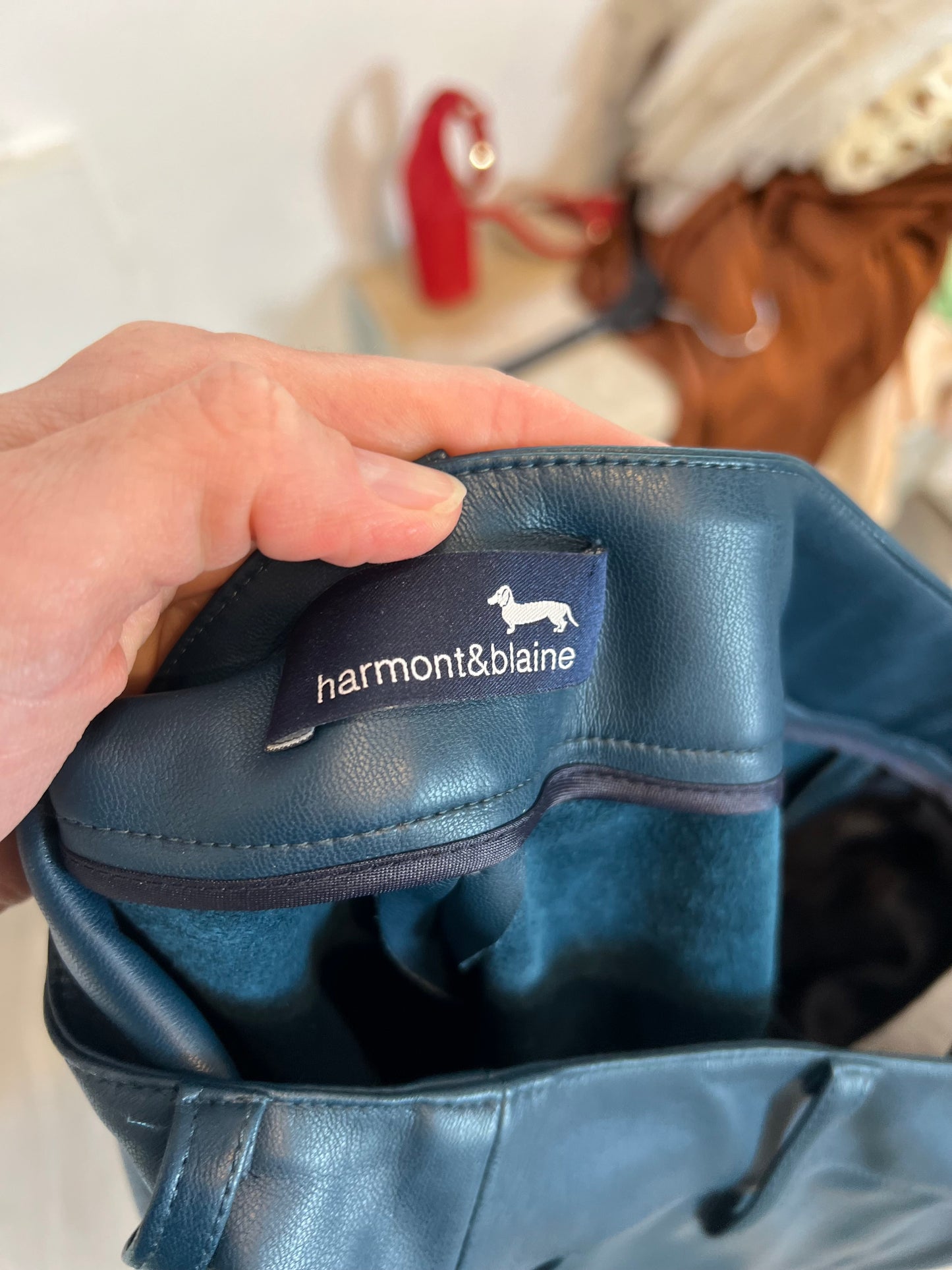 HARMONT&amp;BLAINE. Blue faux leather trousers, size 40