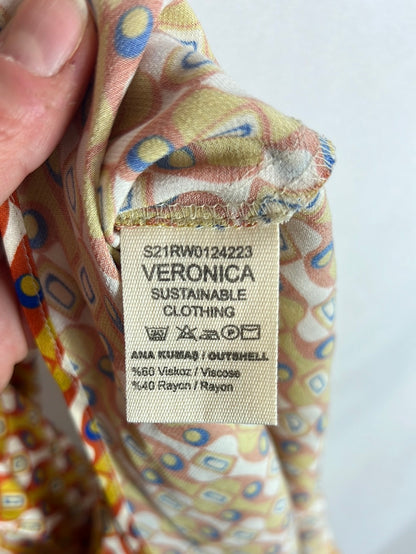 HIP+HAPPEN. Flowy midi dress with retro print. Size XS