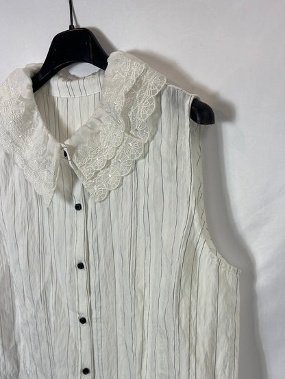 SESSUN. Blusa blanca cuello encaje T.s