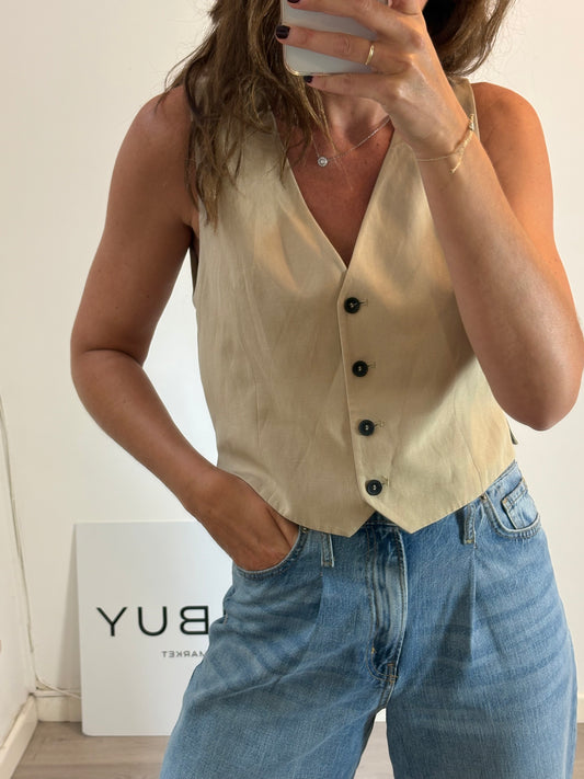 ZARA. Chaleco beige tostado mezcla. T M