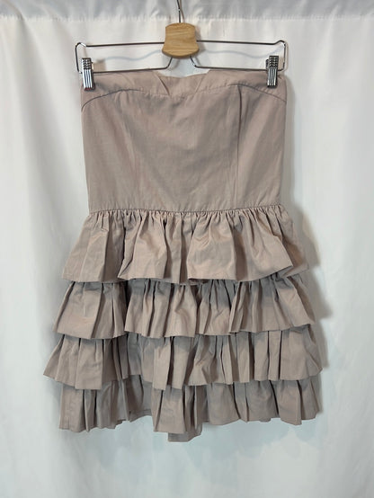 MAJE. Mauve strapless dress with ruffles. Size 40