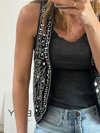 MANGO. Black rhinestone vest. TM