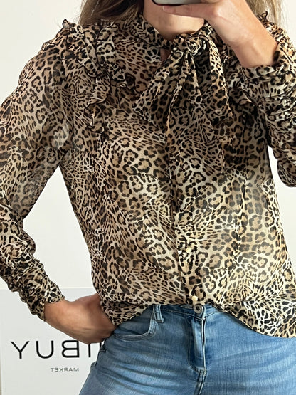 ZARA. Semi-sheer animal print blouse. TM