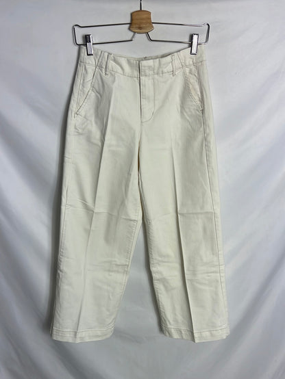 ZARA. Pantalón cropped  beige pata ancha. T 34