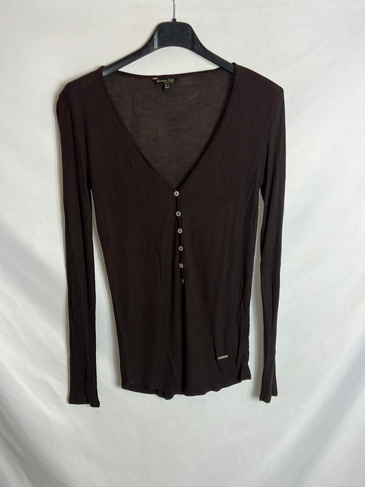 MASSIMO DUTTI. Camiseta marrón canalé T.s