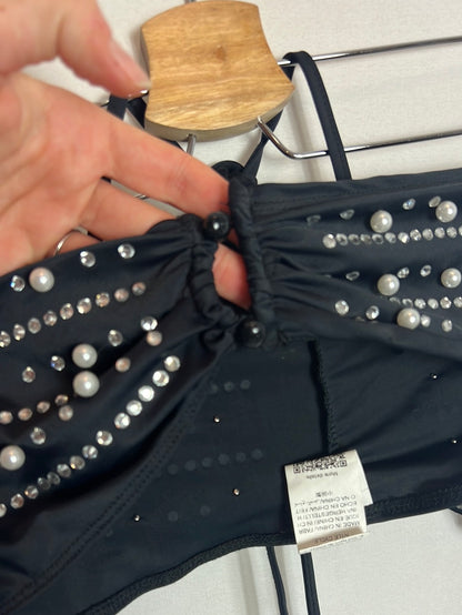 SHEIN. Top/banda licra negra perlas. T S