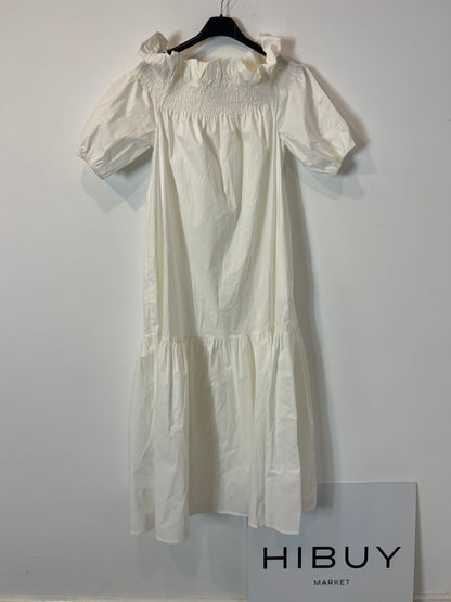 IRIS. Vestido largo blanco detalle nido de abeja. T M