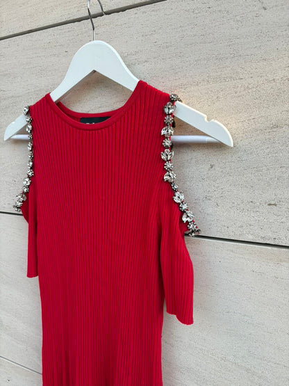THE KOOPLES. Vestido punto elástico rojo pedreria