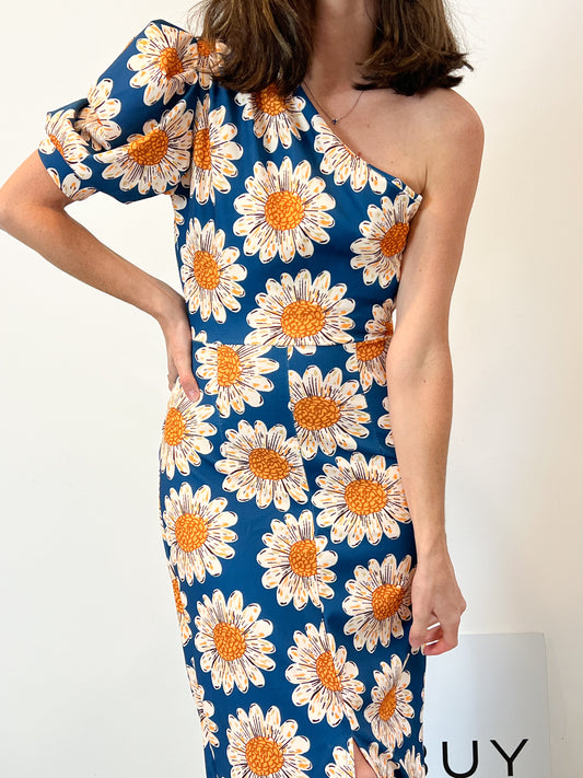 OTRAS. Vestido midi asimétrico flores