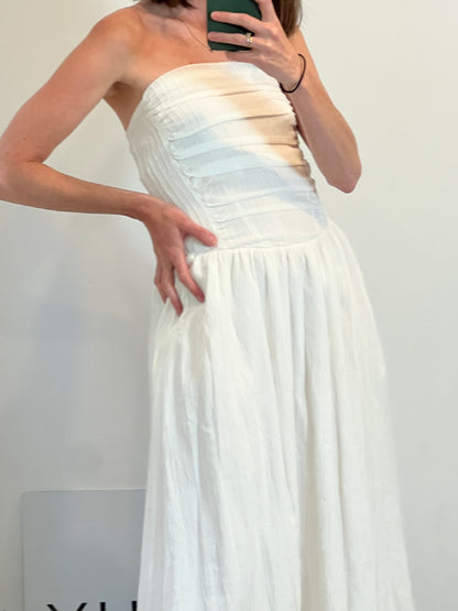 OTRAS. Vestido midi blanco palabra de honor. T S