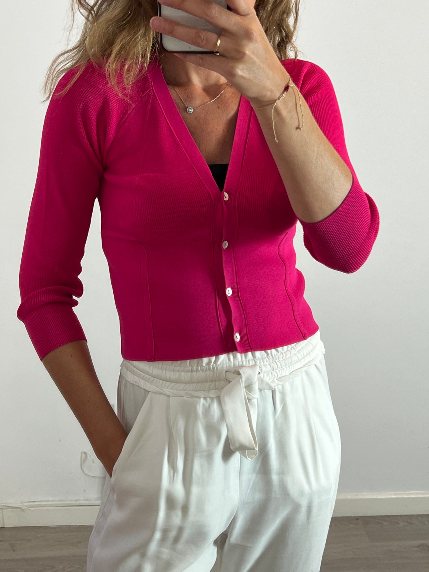 ZARA. Top/rebeca rosa punto T.m