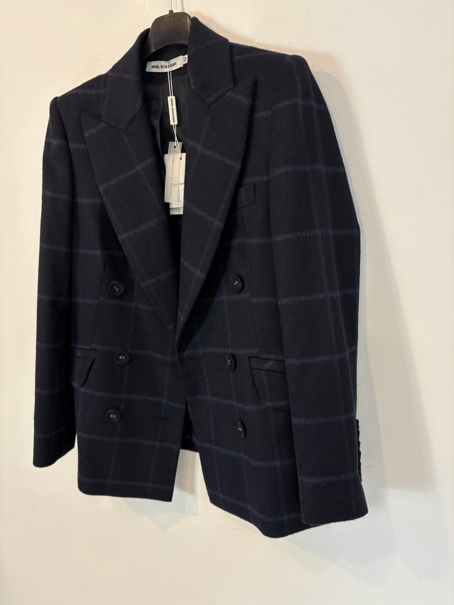 ANGEL SCHELESSER. Blazer azul cuadros lana